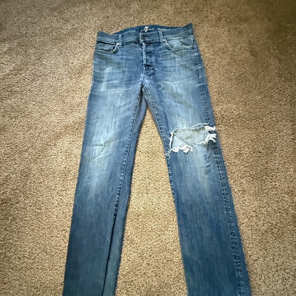7 For All Mankind Light Blue Ripped Skinny Jeans - Picture 1 of 4